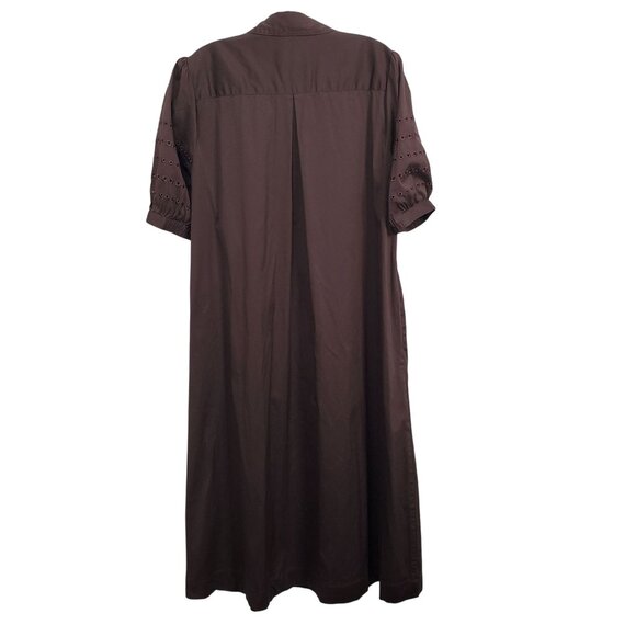 Chicos 3 Size 16 Dress Collared Eyelet Puff Sleeve Midi Stretch Pockets V notch - Picture 3 of 10